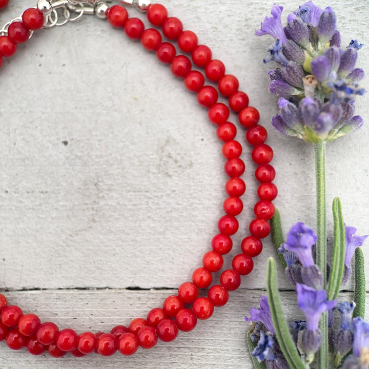 White Coral Beaded Necklace - Solid 925 Sterling Silver - Adjustable 16 to 18 inches - SunlightSilver