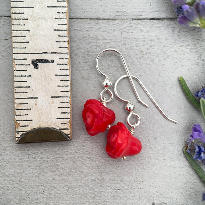 Orange Spiny Oyster Carved Flower and Solid 925 Sterling Silver Earrings - SunlightSilver