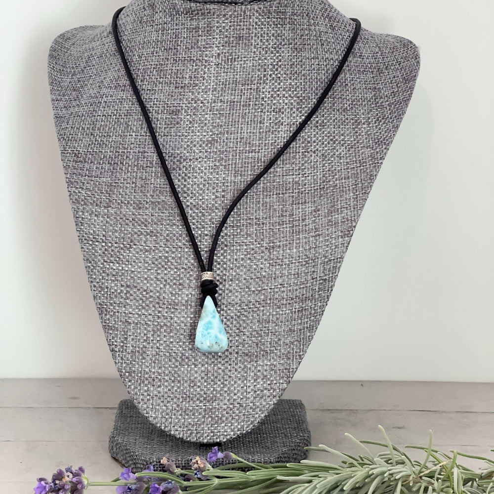 Larimar and Freshwater Pearl Necklace - Dominican Larimar Vegan Cord Necklace - Ocean Inspired Gift - SunlightSilver