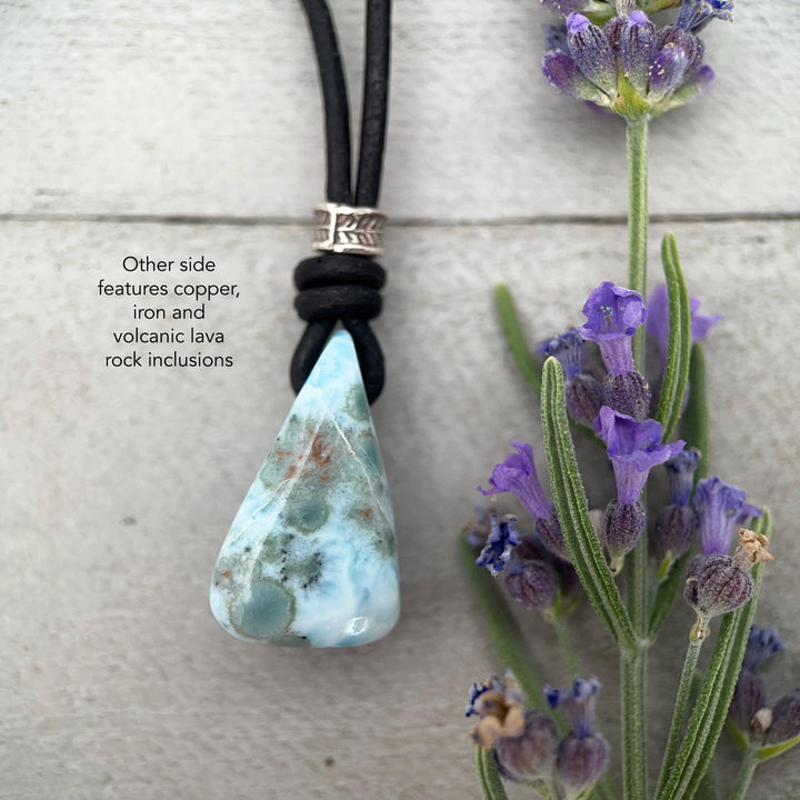 Larimar and Freshwater Pearl Necklace - Dominican Larimar Vegan Cord Necklace - Ocean Inspired Gift - SunlightSilver
