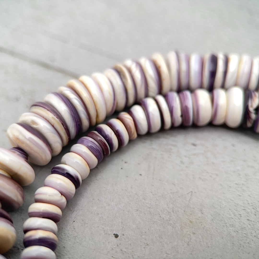 Purple Wampum Quahog Shell Flower, Beads, and Navajo Pearls Necklace - SunlightSilver
