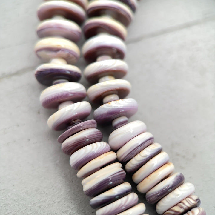 Purple Wampum Quahog Shell Flower, Beads, and Navajo Pearls Necklace - SunlightSilver