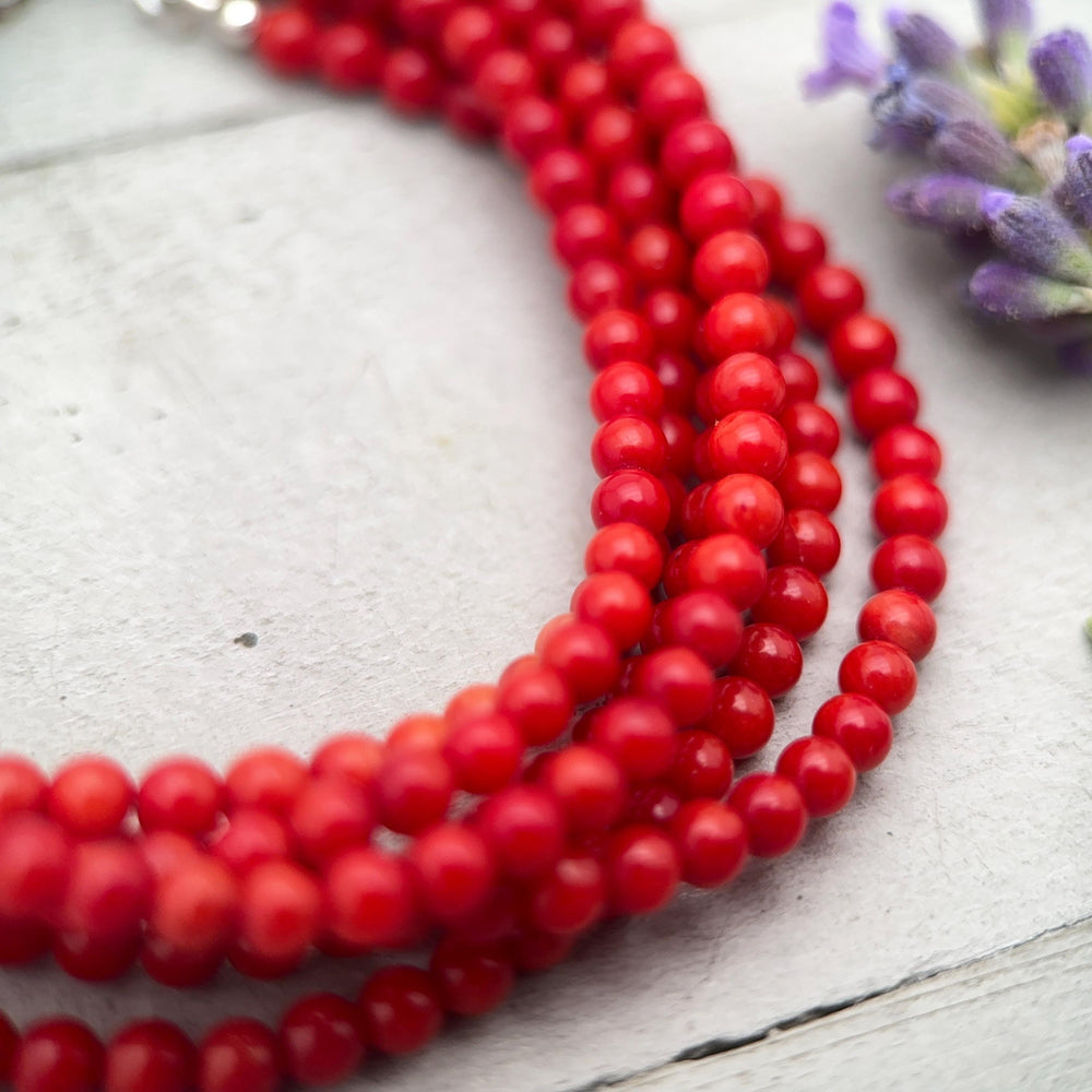 White Coral Beaded Necklace - Solid 925 Sterling Silver - Adjustable 16 to 18 inches - SunlightSilver