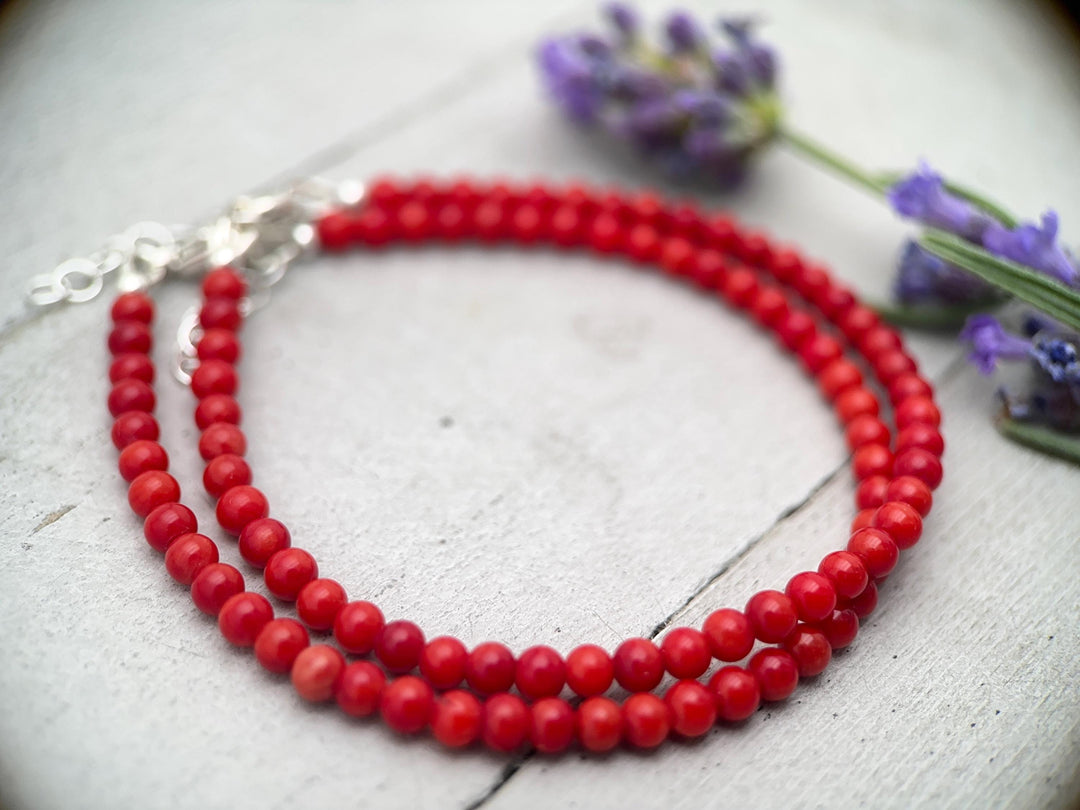 White Coral Beaded Necklace - Solid 925 Sterling Silver - Adjustable 16 to 18 inches - SunlightSilver