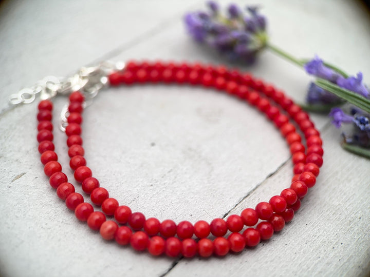 White Coral Beaded Necklace - Solid 925 Sterling Silver - Adjustable 16 to 18 inches - SunlightSilver
