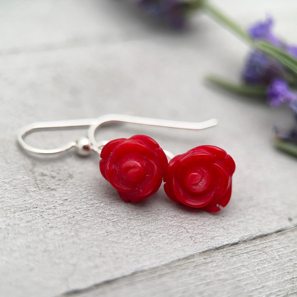 Orange Spiny Oyster Carved Flower and Solid 925 Sterling Silver Earrings - SunlightSilver