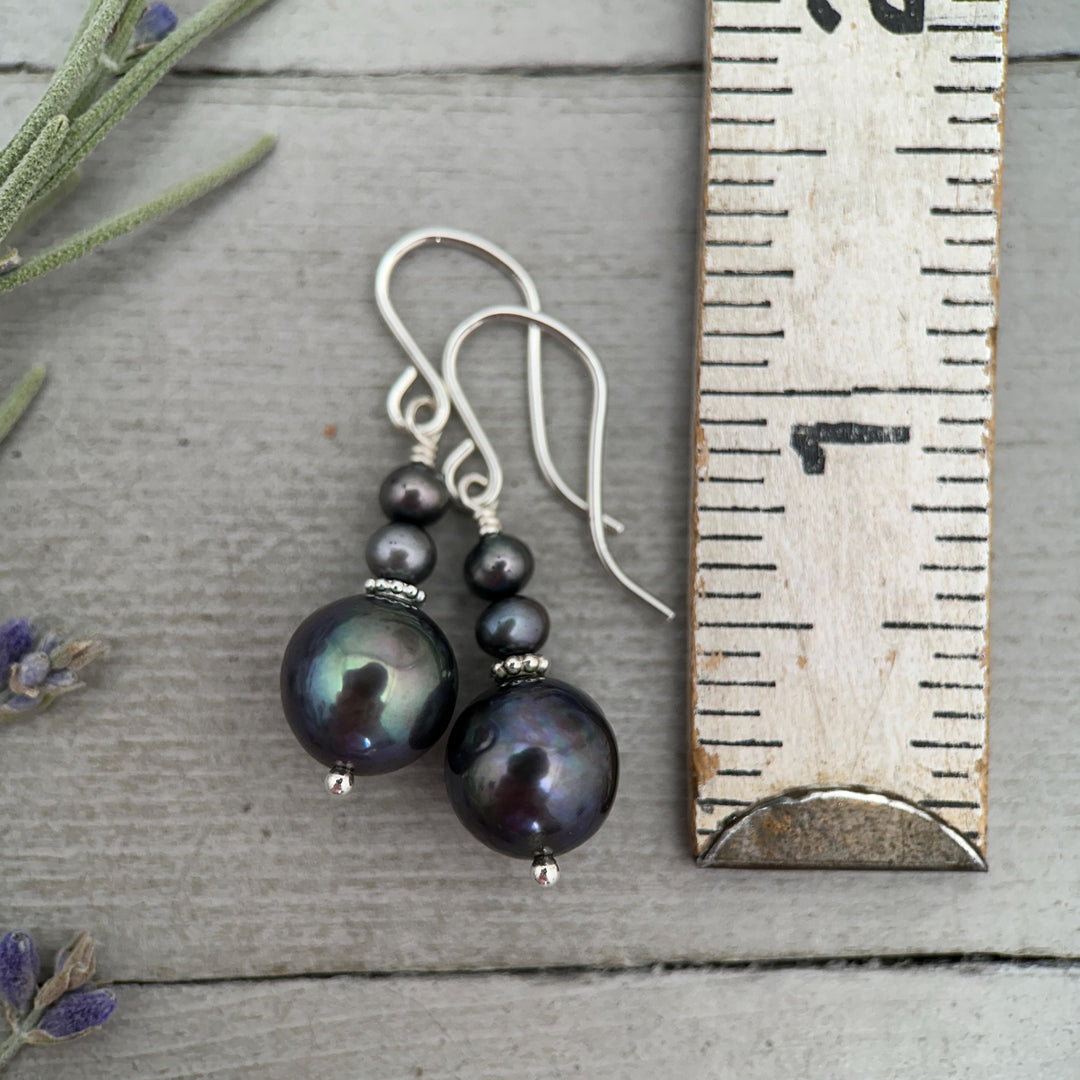 Peacock Baroque Coin Pearl Earrings – Iridescent Freshwater Pearls with Sterling Silver – Handmade in the USA - SunlightSilver
