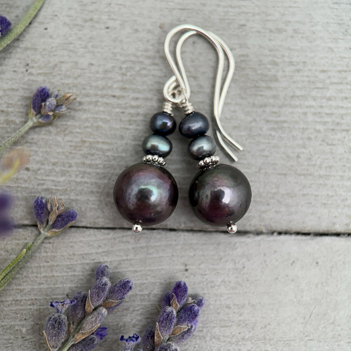 Peacock Baroque Coin Pearl Earrings – Iridescent Freshwater Pearls with Sterling Silver – Handmade in the USA - SunlightSilver