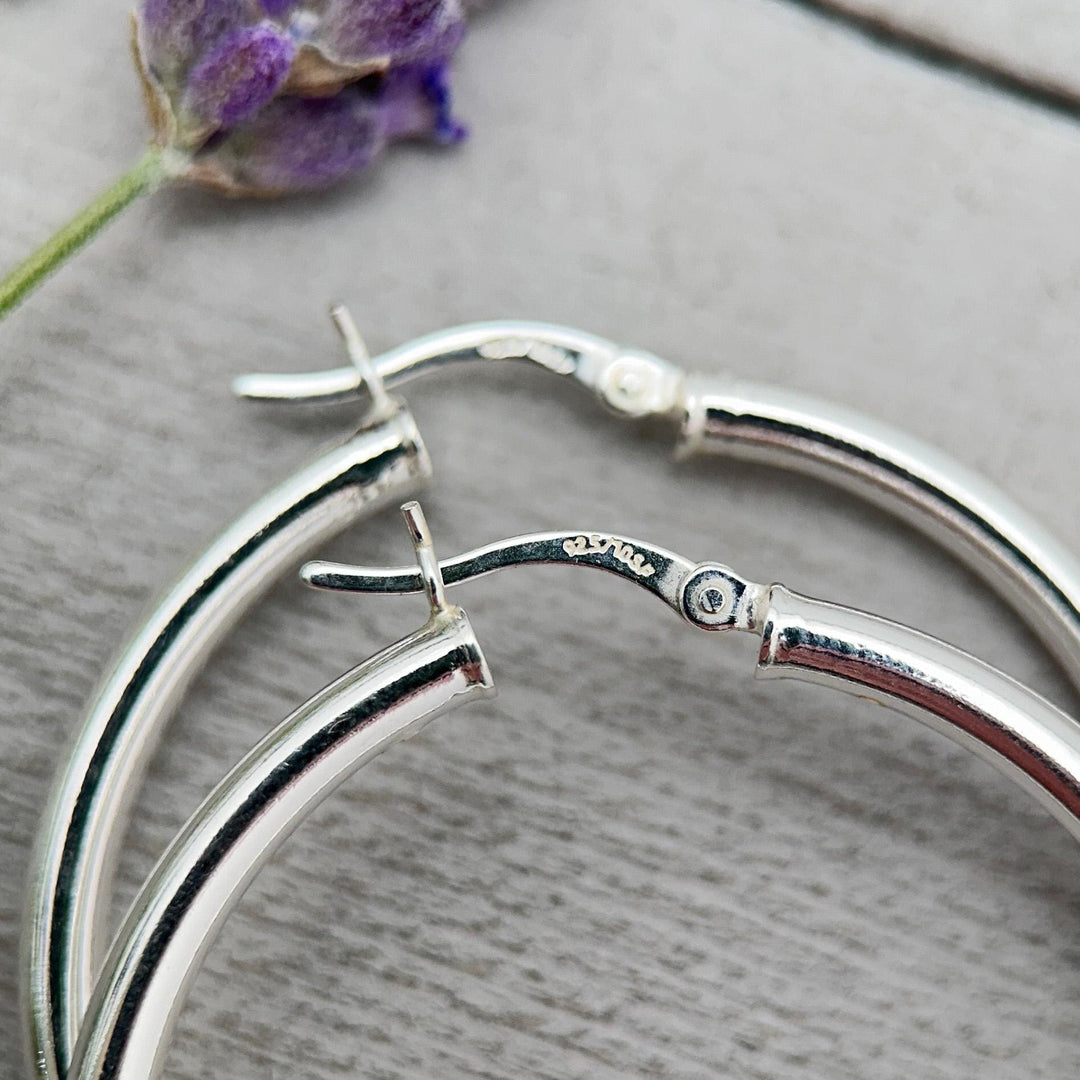 Sterling Silver Hoop Earrings 1.5 inch | 40mm x 3mm Thick Silver Filled Hoops, Bold Lightweight Hinged | Everyday Statement Silver Jewelry - SunlightSilver