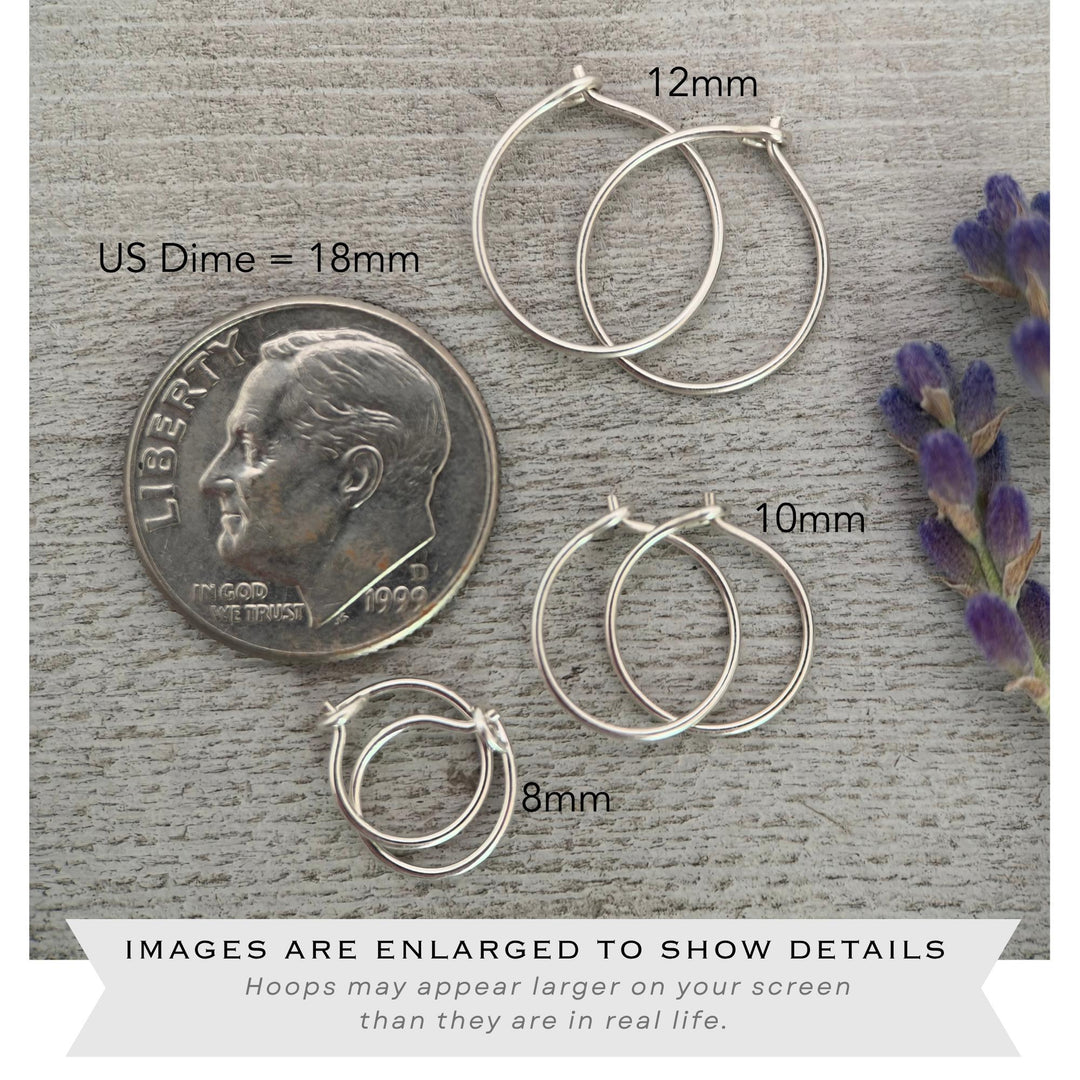 Small Silver Hoop Earrings - Thin, Hypoallergenic, Sterling Jewelry - Sizes 8-12mm Huggies - SunlightSilver