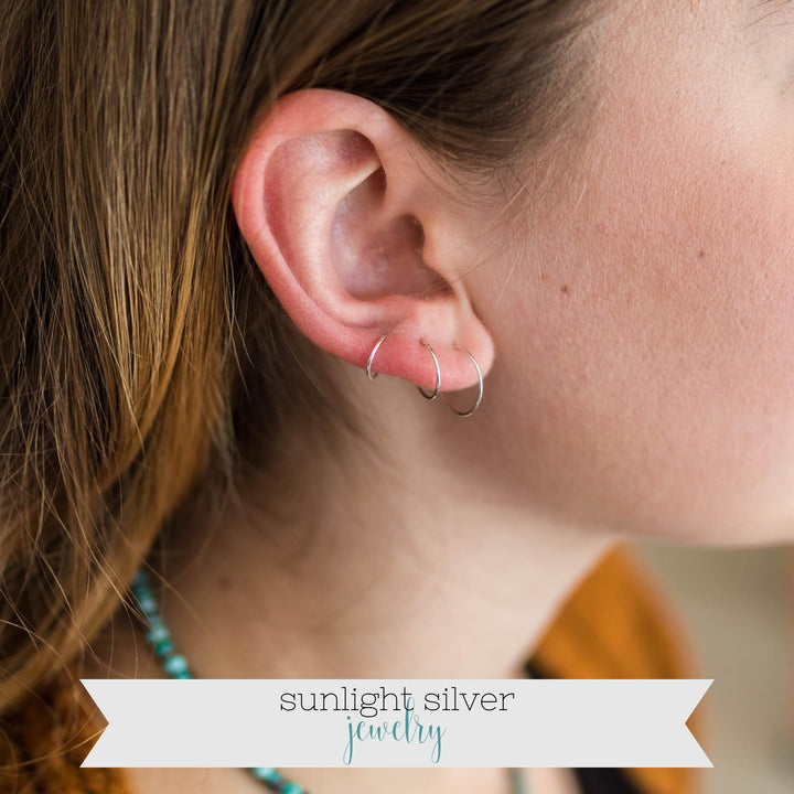 Solid Platinum Hoops | Thin - SunlightSilver