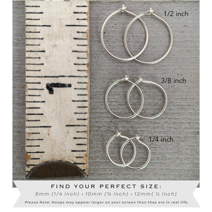 Small Silver Hoop Earrings - Thin, Hypoallergenic, Sterling Jewelry - Sizes 8-12mm Huggies - SunlightSilver