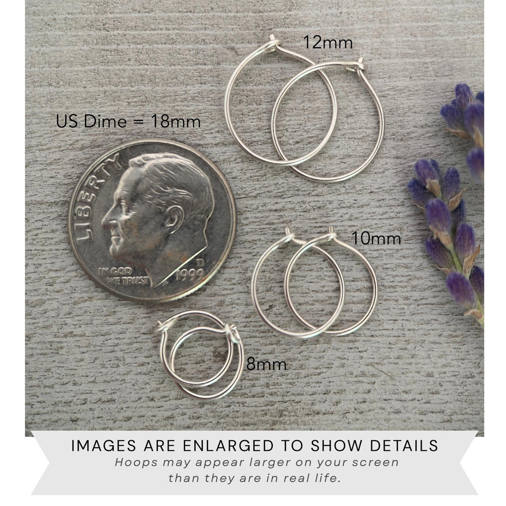 Small Silver Hoop Earrings - Thin, Hypoallergenic, Sterling Jewelry - Sizes 8-12mm Huggies - SunlightSilver