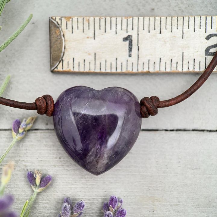 Large Amethyst Pendant Necklace – Purple Gemstone Crystal on Rustic Leather – February Birthstone - LAST ONES - SunlightSilver
