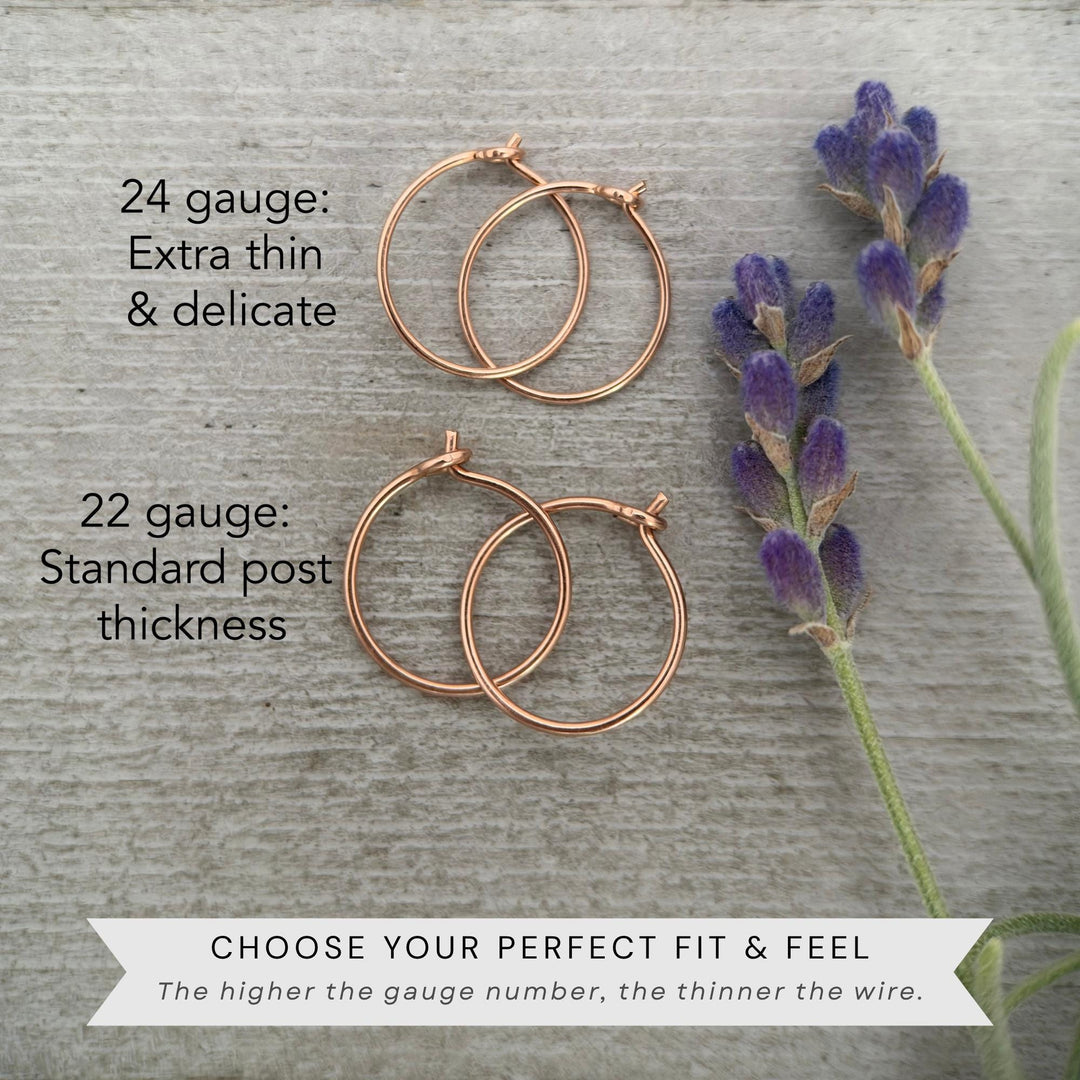 Little Rose Gold Hoops | 14K Rose Huggie Tiny Sleeper Earrings | 24/7 Hypoallergenic - SunlightSilver