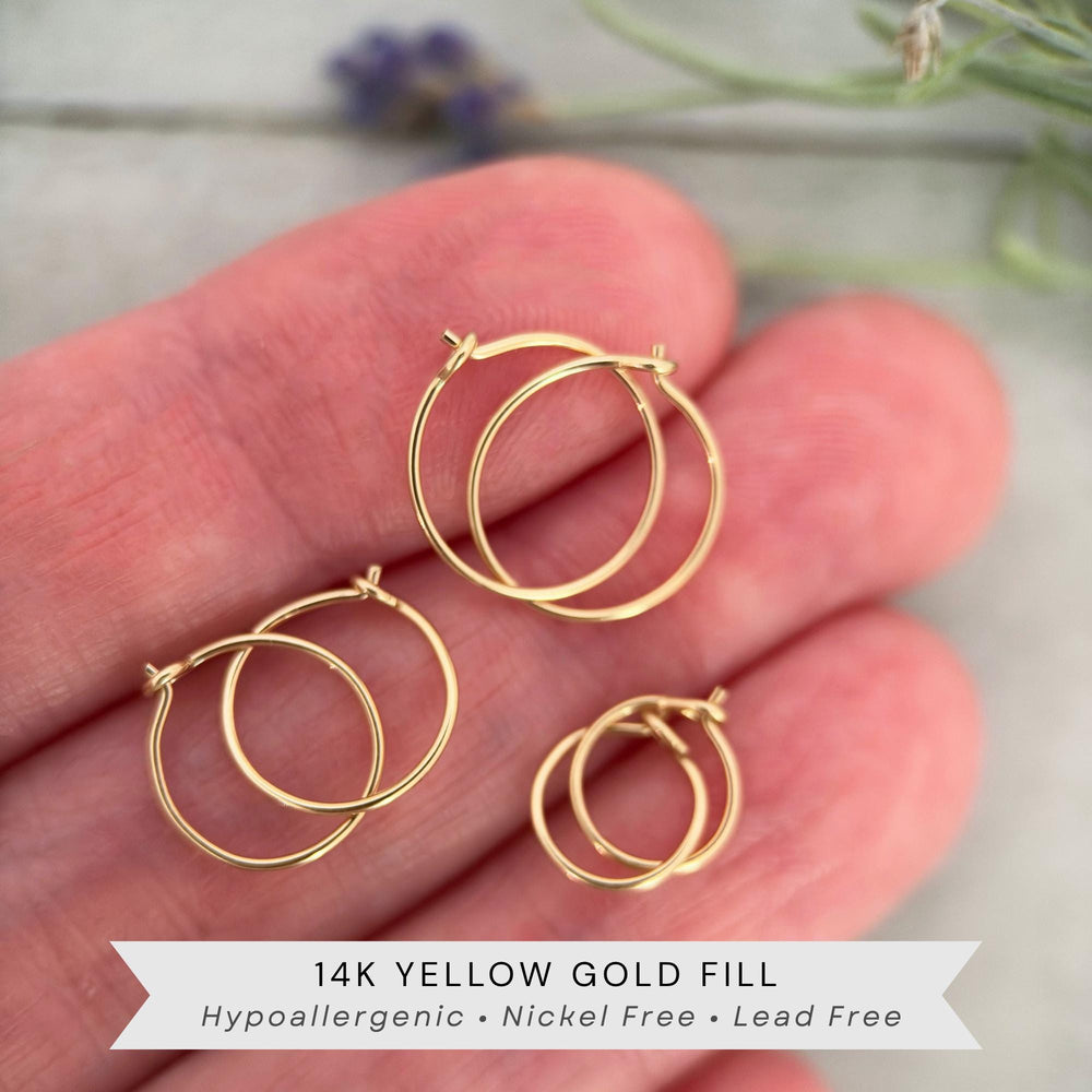 Small Gold Hoop - 14k Yellow Earring Pair - Minimalist Hypoallergenic Everyday Tiny Sleeper Loops - SunlightSilver