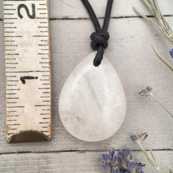 Crystal Quartz Point Pendant Leather Necklace - SunlightSilver