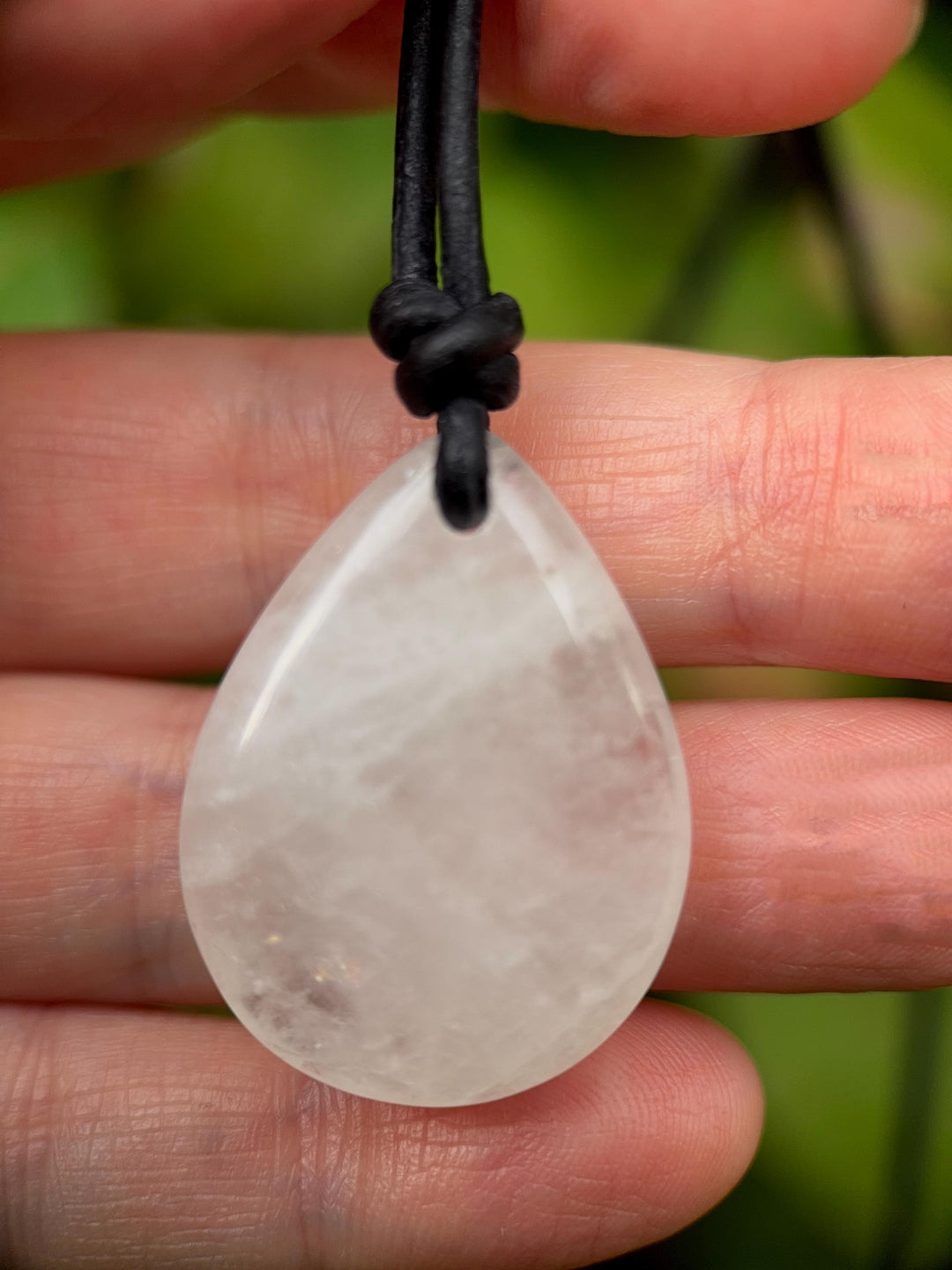 Crystal Quartz Point Pendant Leather Necklace - SunlightSilver