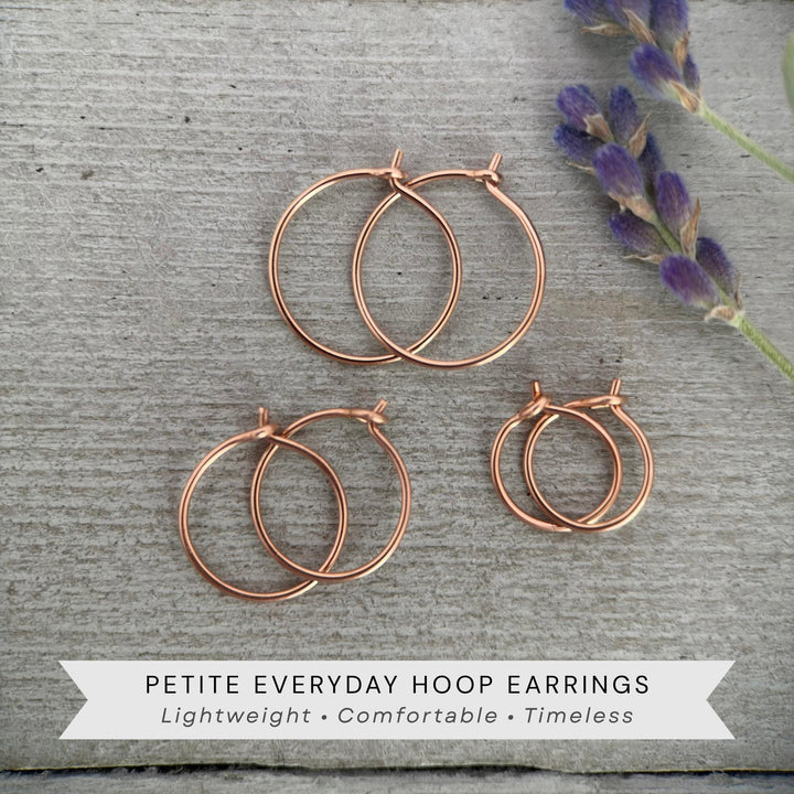 Little Rose Gold Hoops | 14K Rose Huggie Tiny Sleeper Earrings | 24/7 Hypoallergenic - SunlightSilver