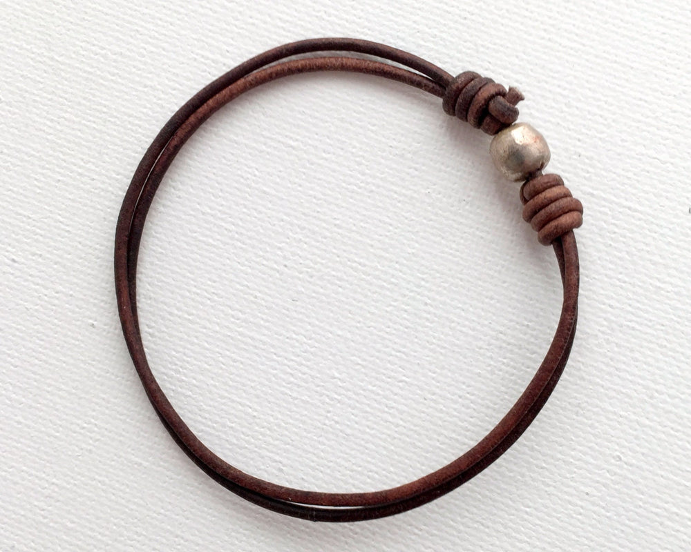 Brown Leather Anklet / Bracelet - SunlightSilver