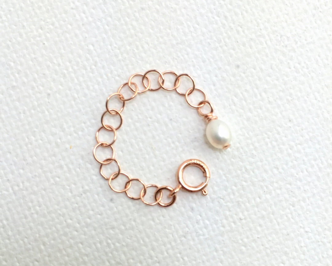 Jewelry Extender in 14k Rose Gold Fill with White Freshwater Pearl Charm. Perfect for Layered Necklaces, Bracelets or Anklets - SunlightSilver