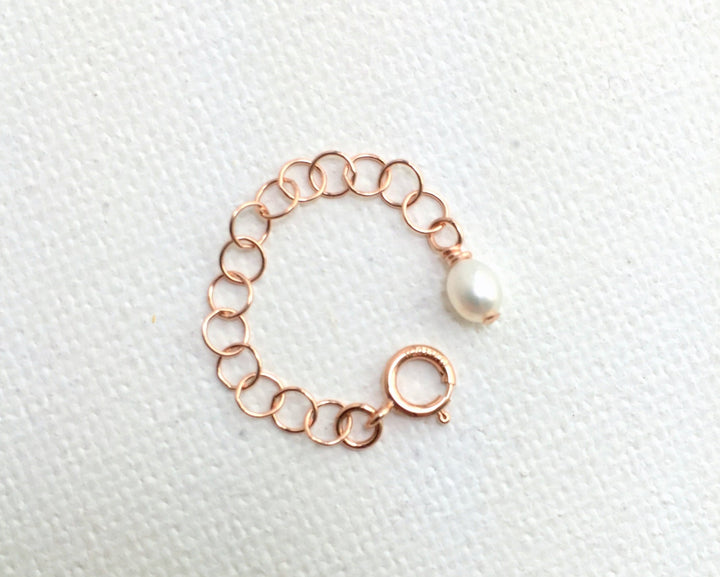 Jewelry Extender in 14k Rose Gold Fill with White Freshwater Pearl Charm. Perfect for Layered Necklaces, Bracelets or Anklets - SunlightSilver
