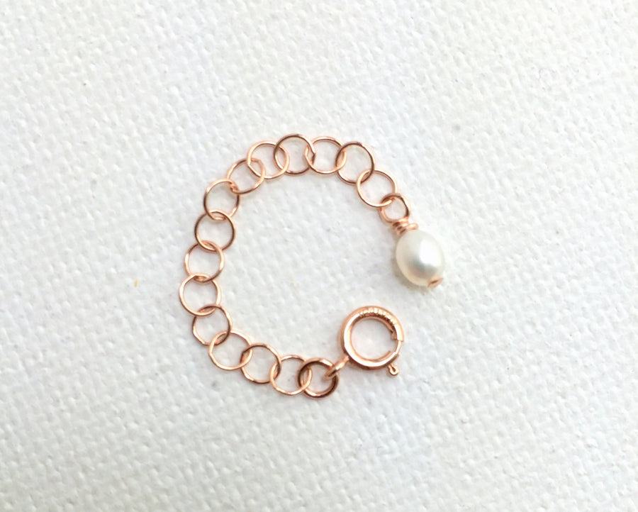 Jewelry Extender in 14k Rose Gold Fill with White Freshwater Pearl Charm. Perfect for Layered Necklaces, Bracelets or Anklets - SunlightSilver