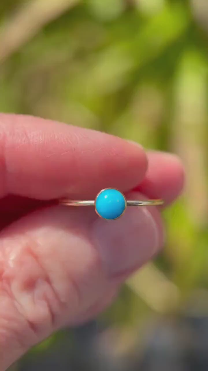 Blue Ridge Turquoise & 14k Yellow Gold Fill Stacking Ring • Orvil Jack Nevada Mine • Minimalist Dainty Jewelry • Choose: 5, 6, 7, 8 US Sizes