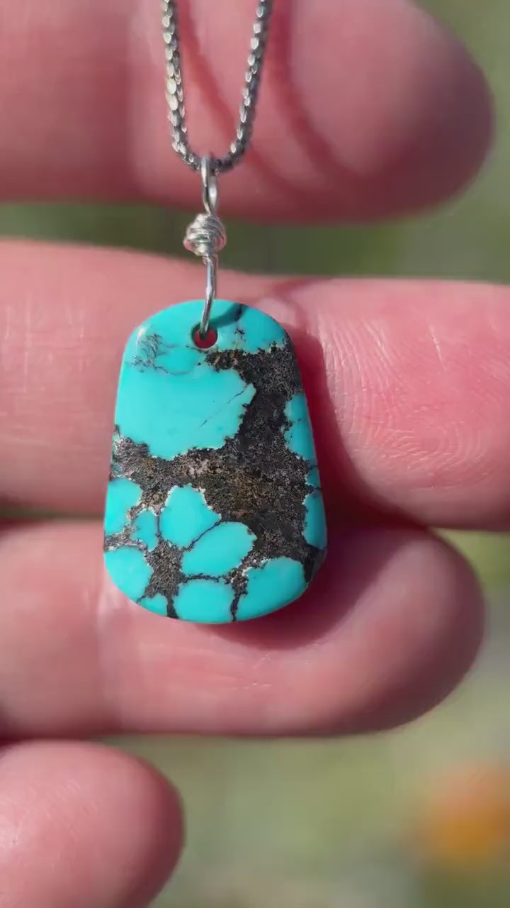 AAA Blue Turquoise Pendant on a Sterling Silver Chain