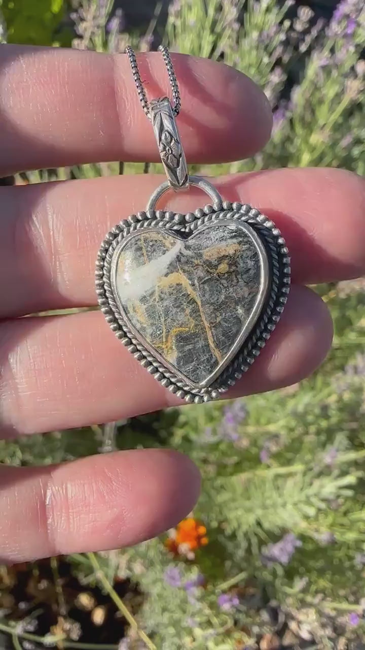 Nevada White Buffalo and Sterling Silver Heart Pendant