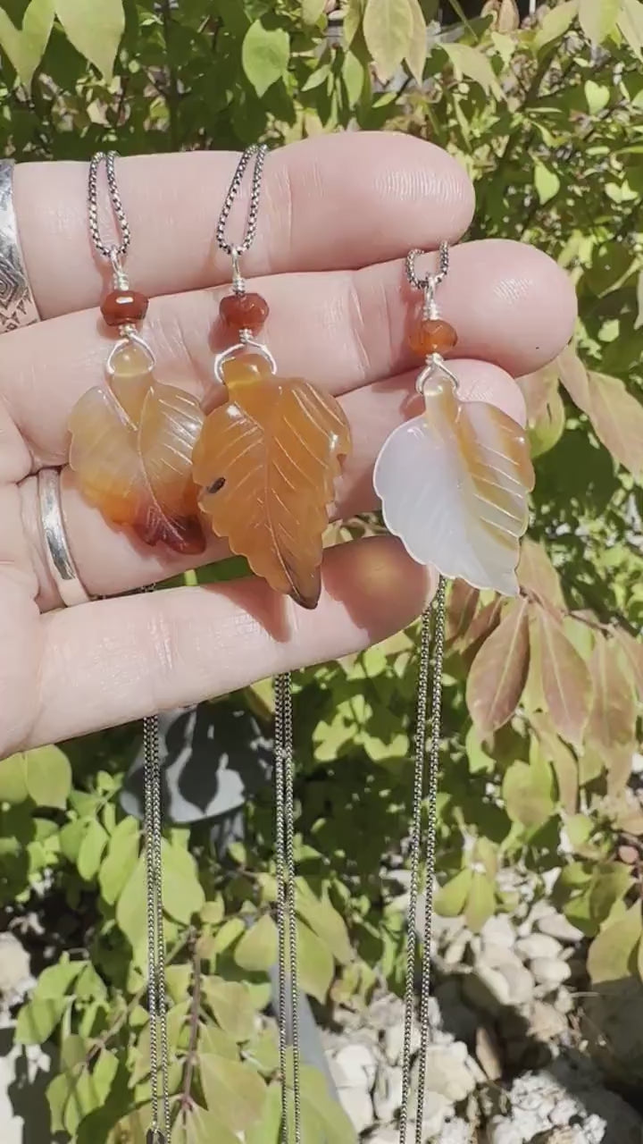 Carved Carnelian Leaf Pendant