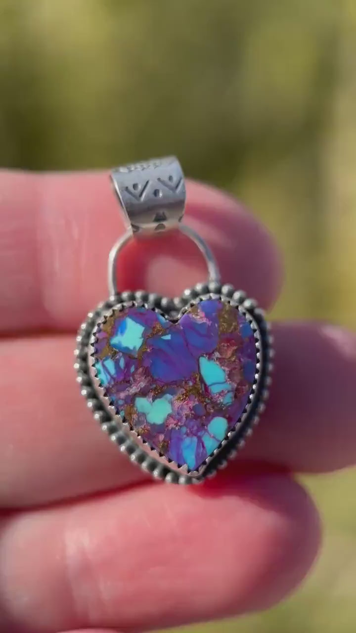 Kingman Mohave Turquoise Heart and Sterling Silver Pendant