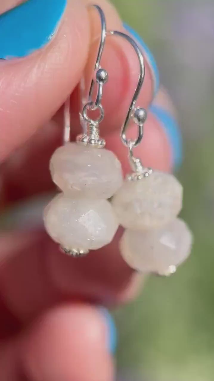 Moonstone Dangle Earrings - Sterling Silver, June Birthstone Gift, Faceted Moonstone Jewelry