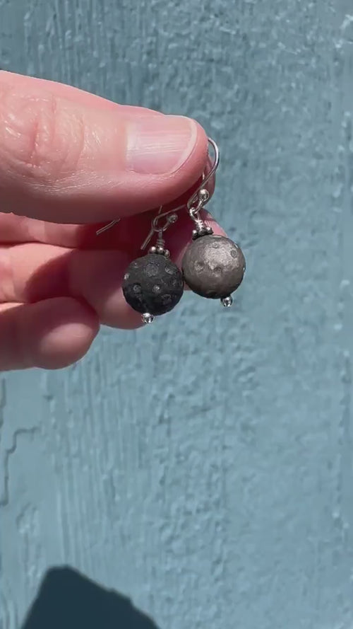 Carved Silver Sheen Obsidian Moon and Sterling Silver Earrings