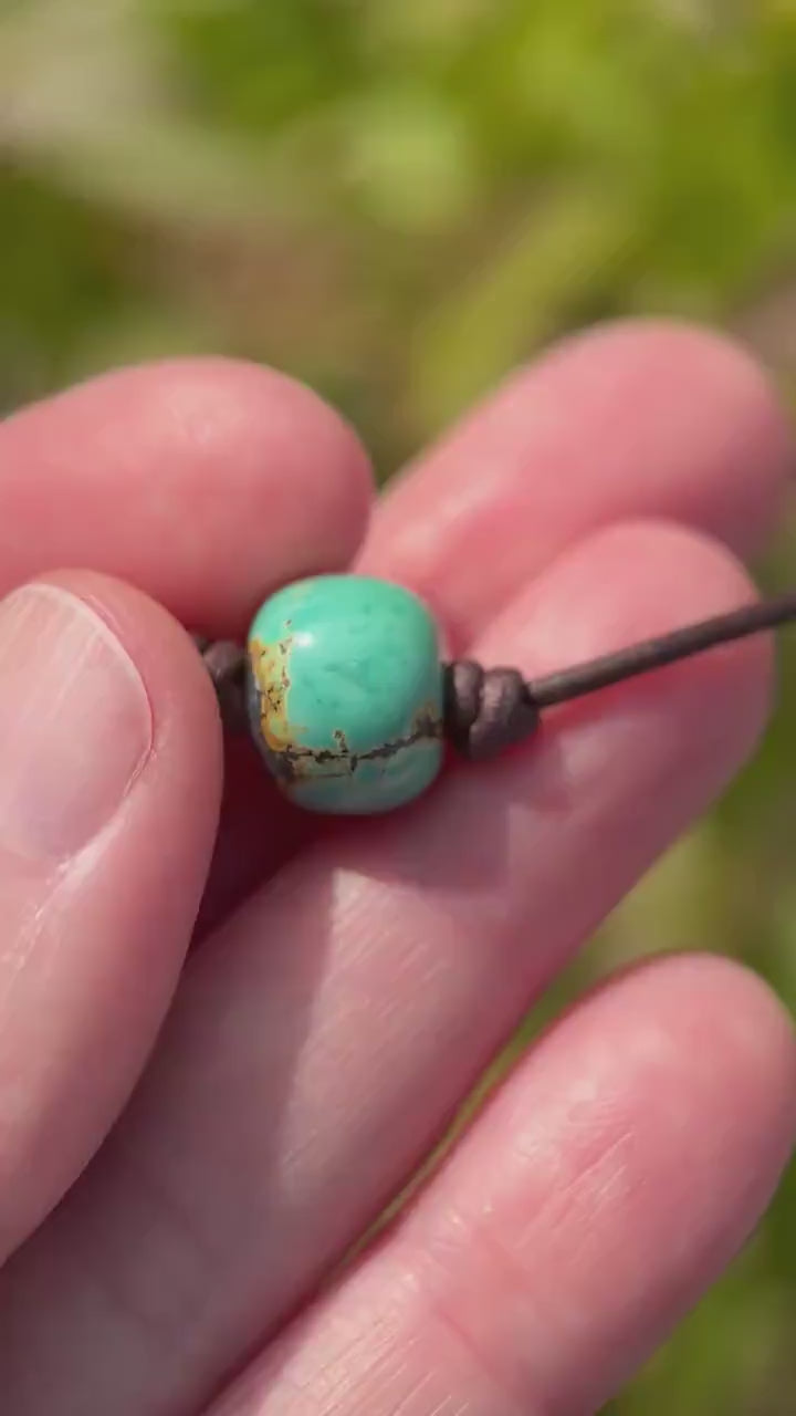 Natural Polychrome Turquoise and Rustic Leather Choker Necklace – December Birthstone - Unisex Handmade in USA