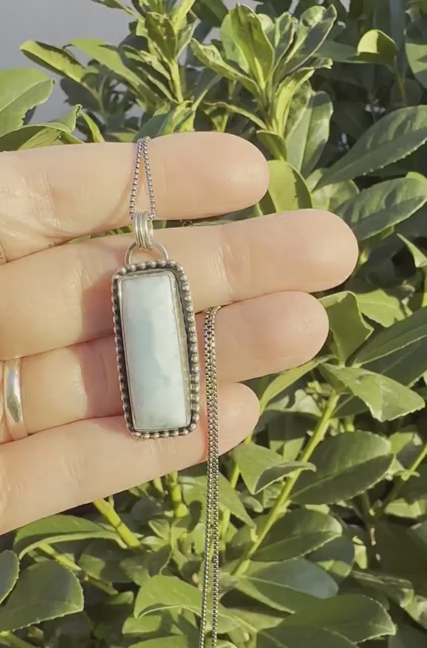 Larimar and Solid 925 Sterling Silver Silver Pendant Necklace