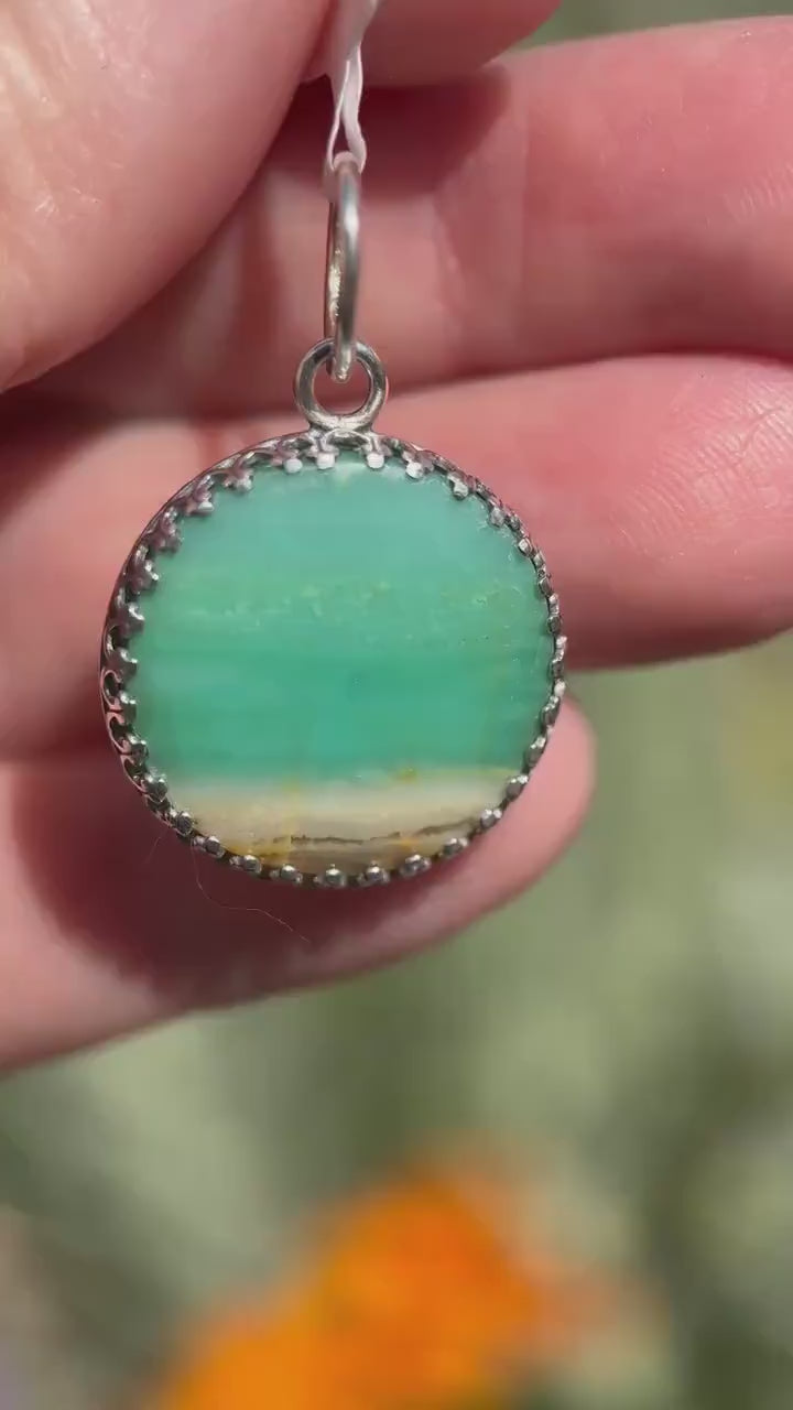 Indonesian Opalized Wood Pendant | Solid 925 Sterling Silver | Fossil Necklace Pendant | Beach Ocean Scene Stone