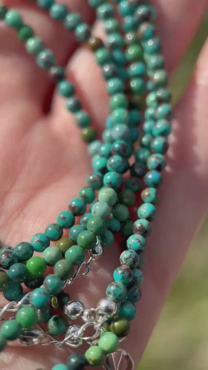 Teal Turquoise and Sterling Silver Beaded Necklace