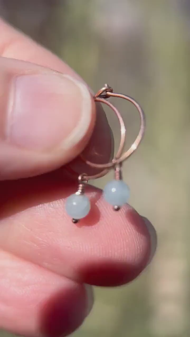 Blue Aquamarine Charm Hoop Earrings