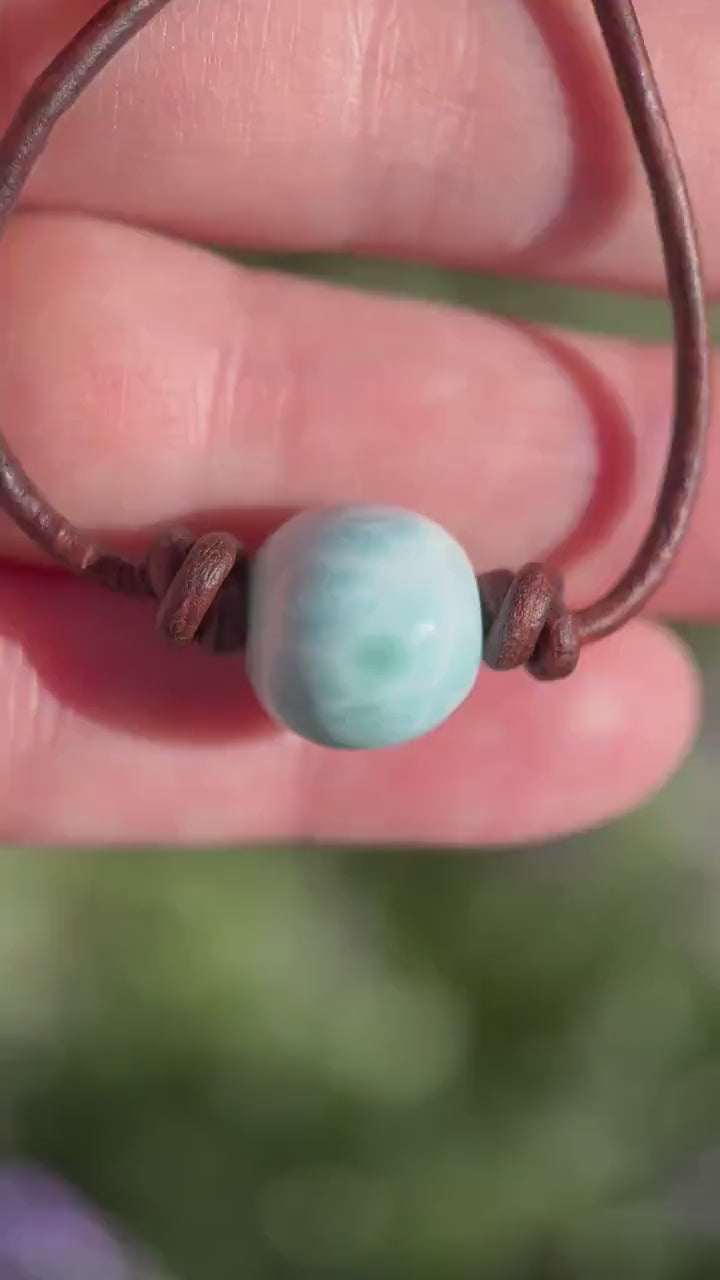 Blue Larimar Adjustable Necklace, Genuine Dominican Larimar Jewelry, Leather / Vegan Cord Necklace