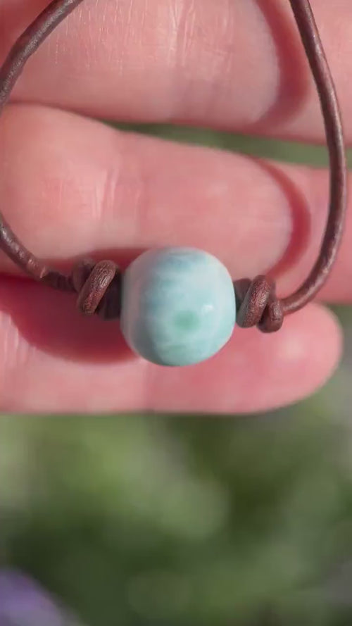 Blue Larimar Adjustable Necklace, Genuine Dominican Larimar Jewelry, Leather / Vegan Cord Necklace