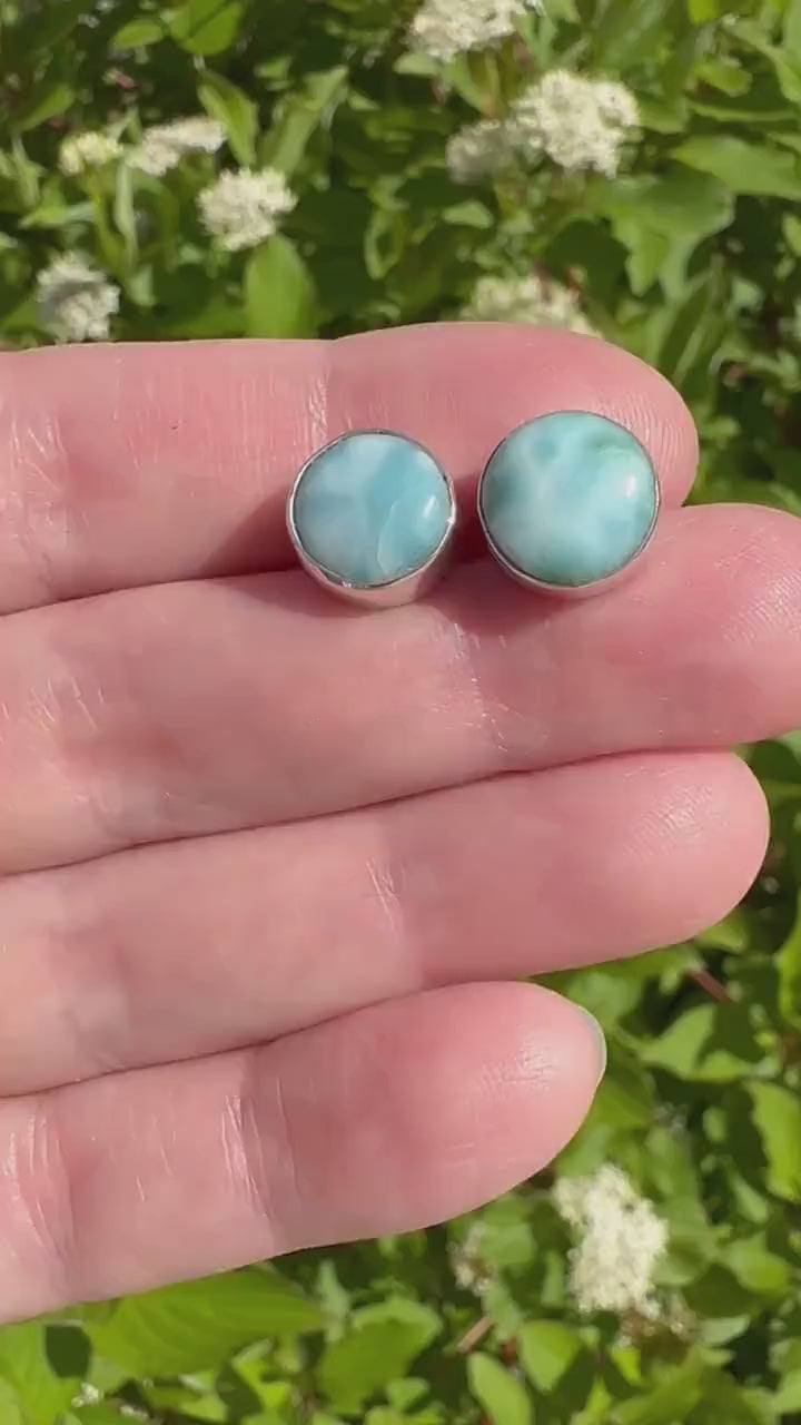 Larimar and Solid 925 Sterling Silver Post Earrings