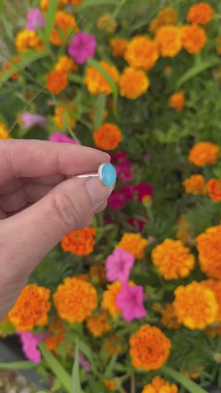 Aqua Blue Chalcedony and Solid 925 Sterling Silver Minimalist Ring