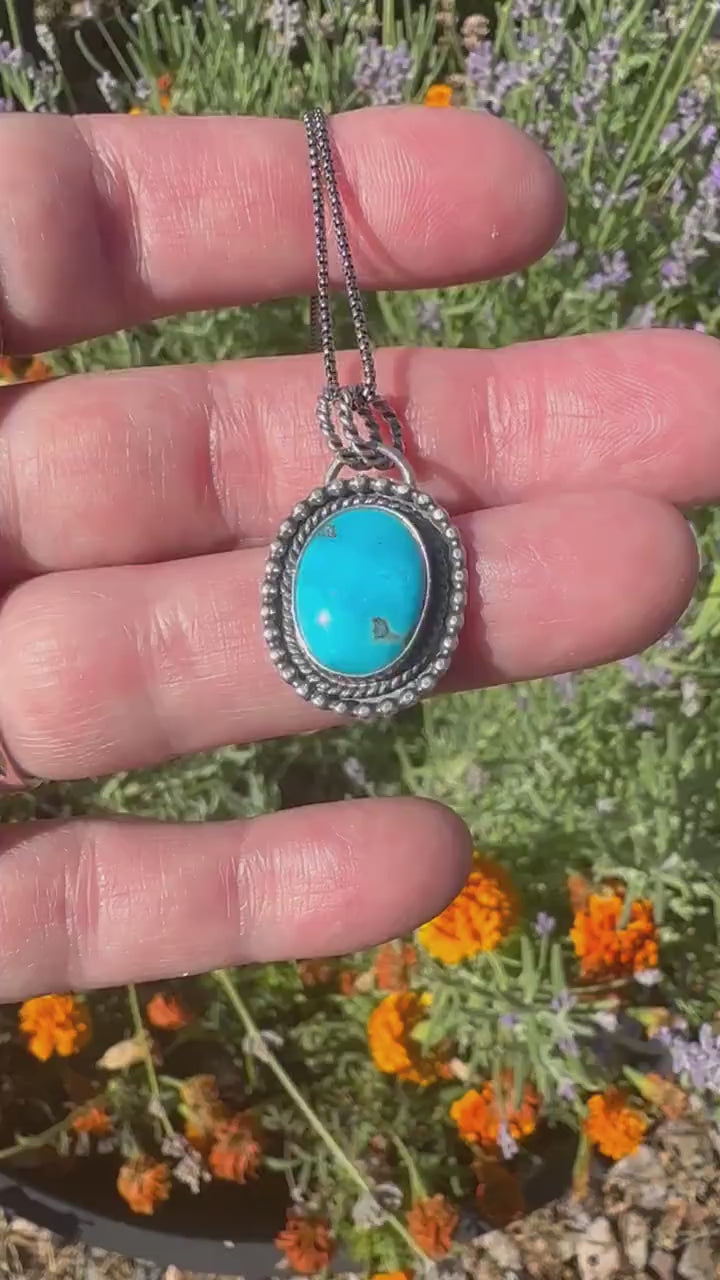 Natural Kingman Turquoise and Sterling Silver Pendant Necklace