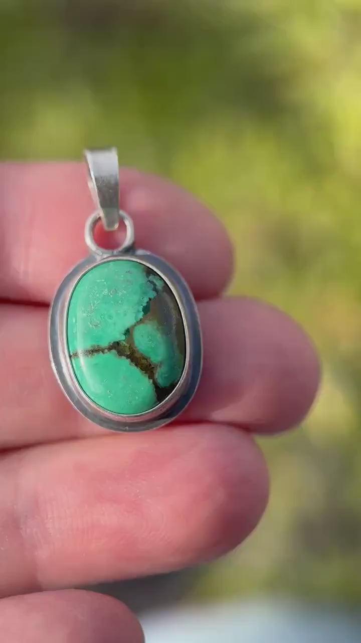 Green Turquoise and Sterling Silver Pendant