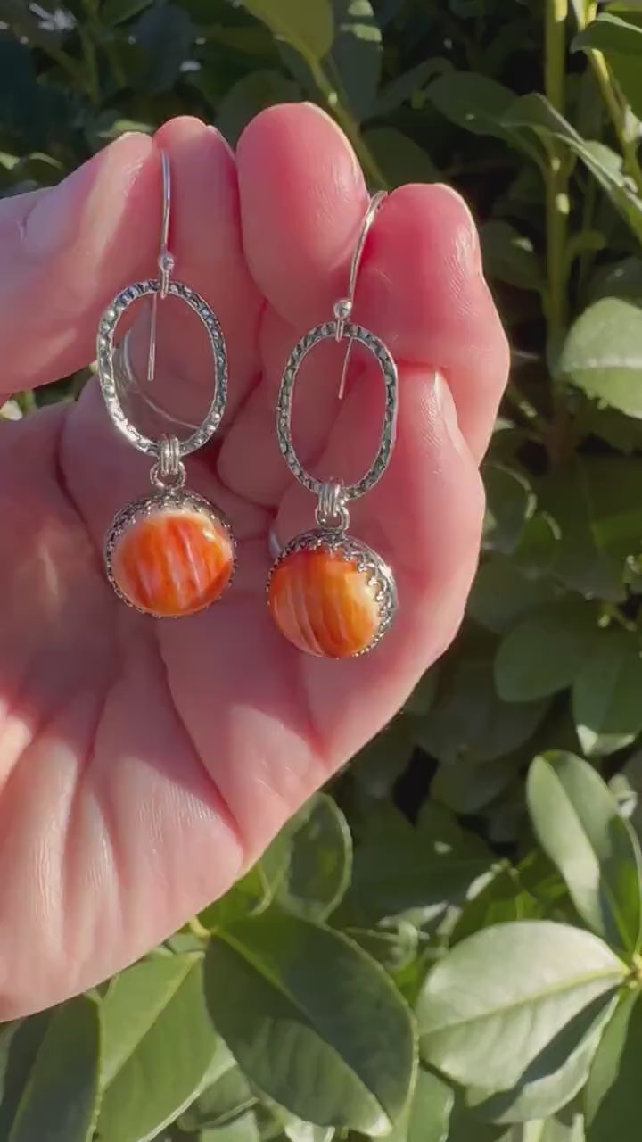 Orange Spiny Oyster and Solid 925 Sterling Silver Earrings