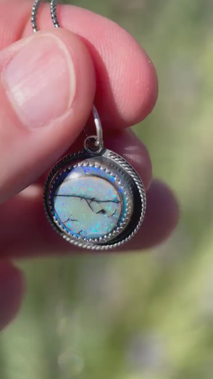 Blue Sterling Opal and Sterling Silver Pendant Necklace