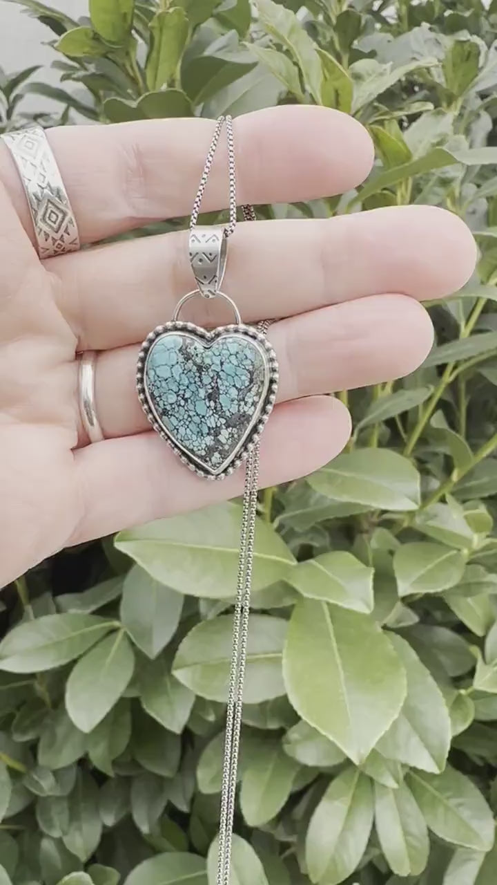 Turquoise Heart and Sterling Silver Pendant Necklace