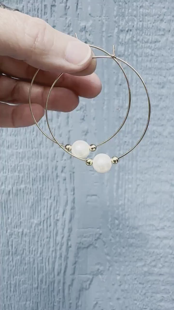 Freshwater Pearl and 14k Yellow Gold Fill Large Hoop Earrings