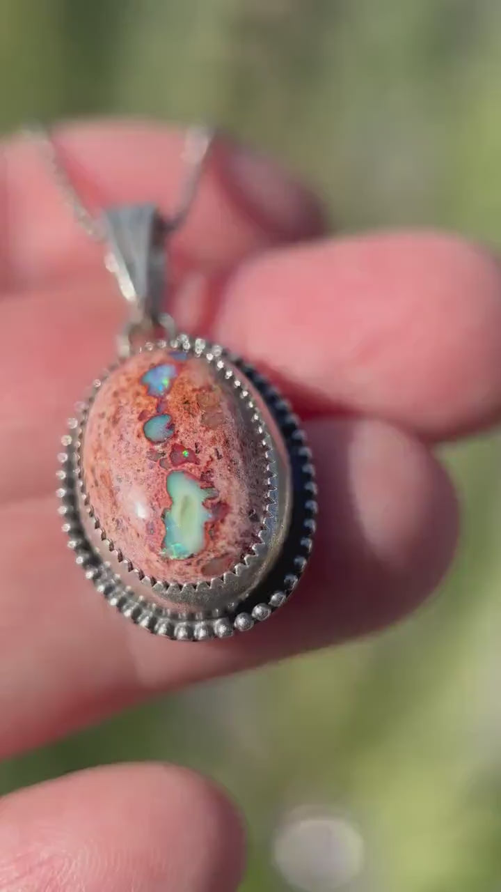 Rainbow Cantera Fire Opal and Sterling Silver Pendant